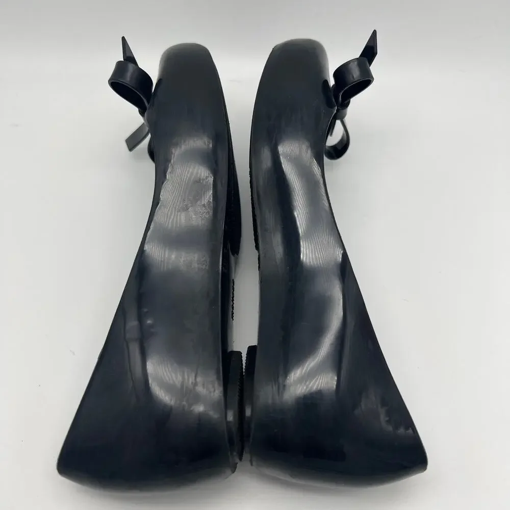 Mel Melissa Ultragirl Bow Ballet Flats Peep Toe Jelly Girls Size 2 Black Dressy